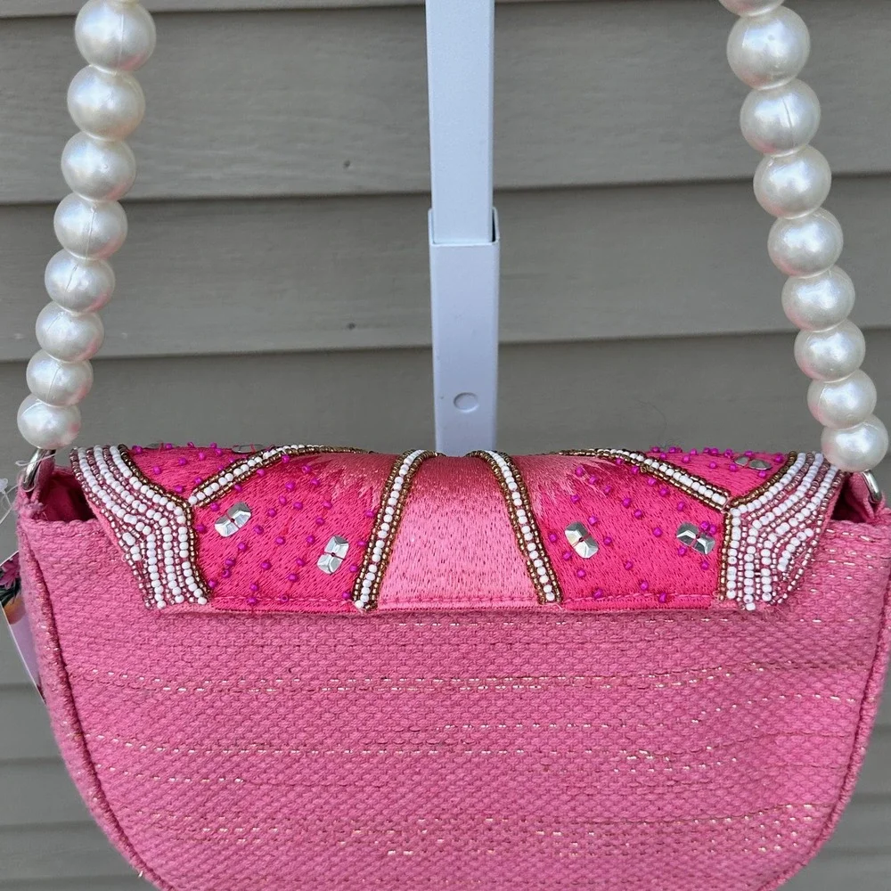 Kayu Limited Edition Pink Grapefruit Beaded Pearl Strap Shoulder Bag Novelty